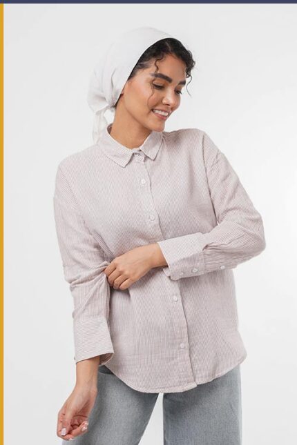 شومیز لینن راه راه دبل فیس