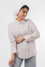 شومیز لینن راه راه سفید آجری TS001 - Image 2