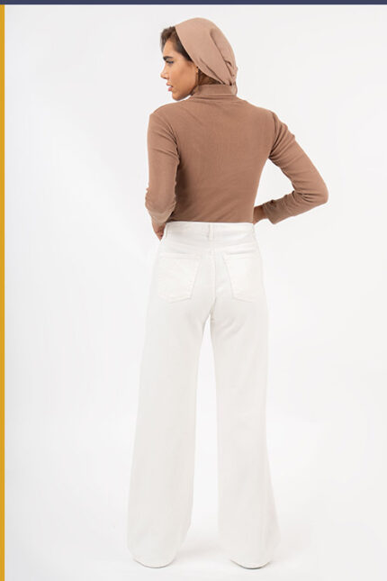 شلوار جین نیم بگ سفید کمر ساده جک پات کد