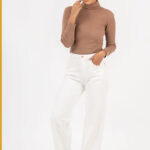 شلوار جین نیم بگ سفید کمر ساده جک پات کد