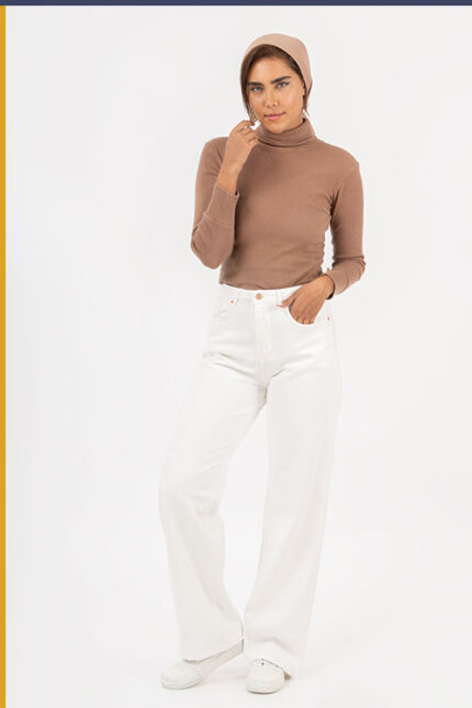 شلوار جین نیم بگ سفید کمر ساده جک پات کد