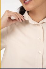 شومیز کتان آستین کوتاه کرم کد TS005