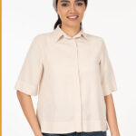 شومیز کتان آستین کوتاه کرم کد TS005