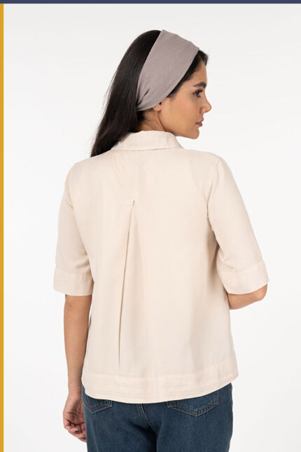 شومیز کتان آستین کوتاه کرم کد TS005