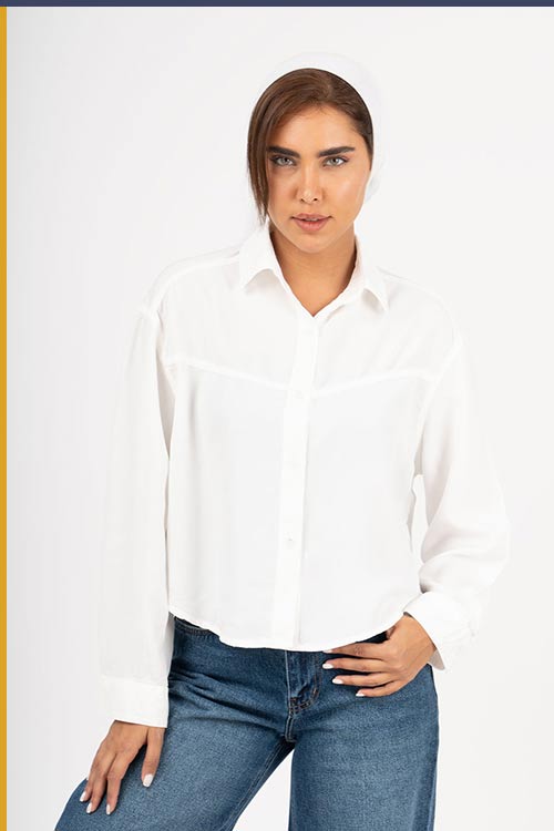 نیلوا-سفید01 شومیز کتان کراپ قد 55 کد TS008